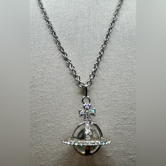 VIVIENNE WESTWOOD *AS IS, NEEDS FIXING!* Orb Rhinestone Silver Pendant Necklace - Picture 11 of 16